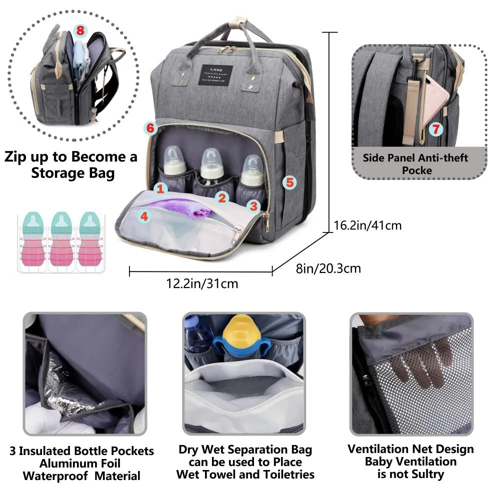 Diaper Backpack with Foldable Baby Bed & Changing Station